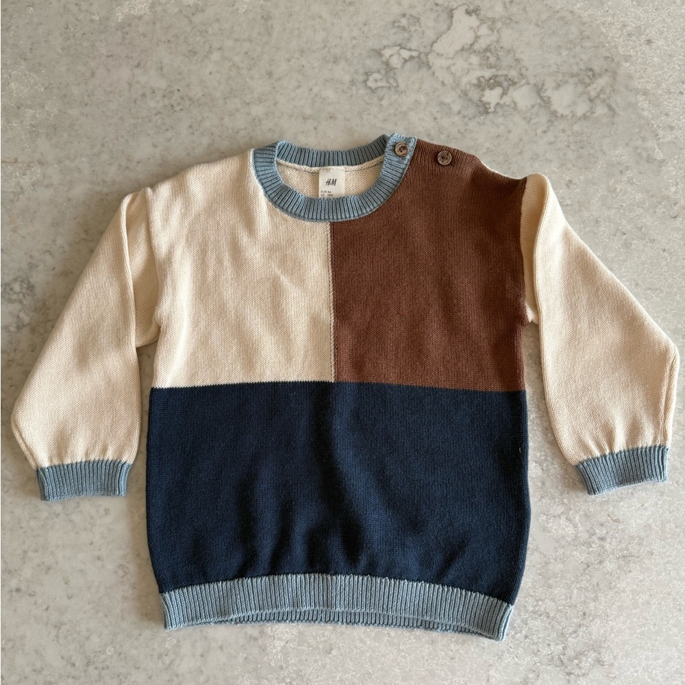 H&M Toddler Colorblock Sweater - Cream, Brown, and Blue